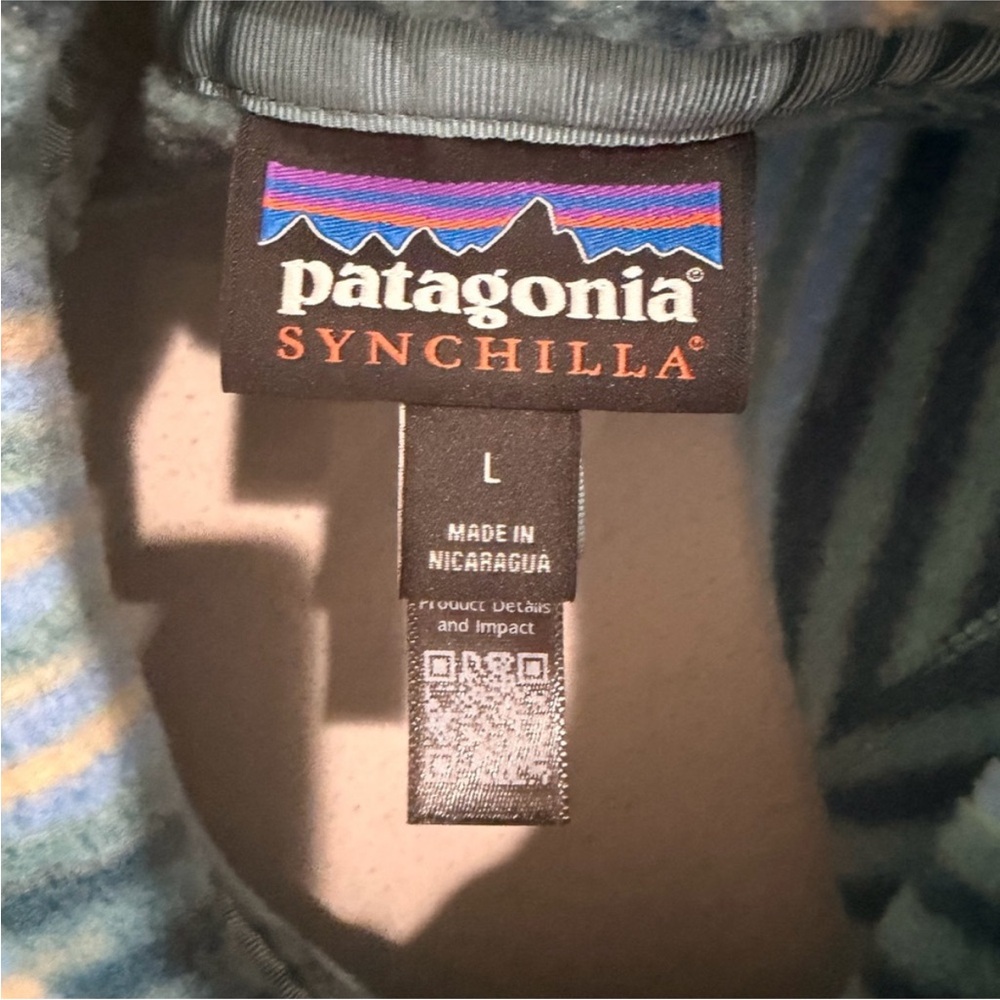 Patagonia Synchilla Snap T Fleece Pullover Blue Green Yellow Womens L